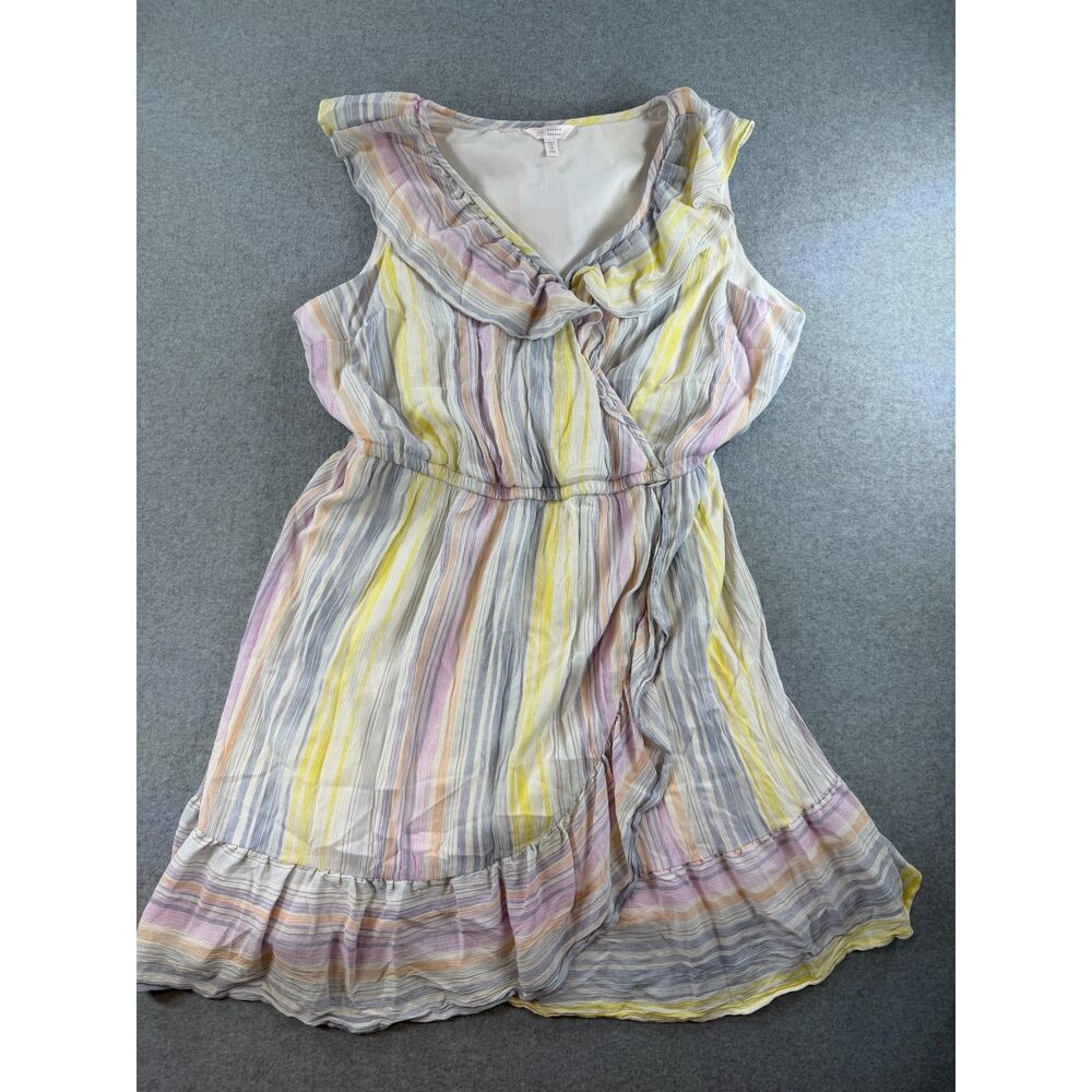 LC Lauren Conrad Women’s 1X Pastel Stripe Ruffle Faux Wrap Dress Plus 3100